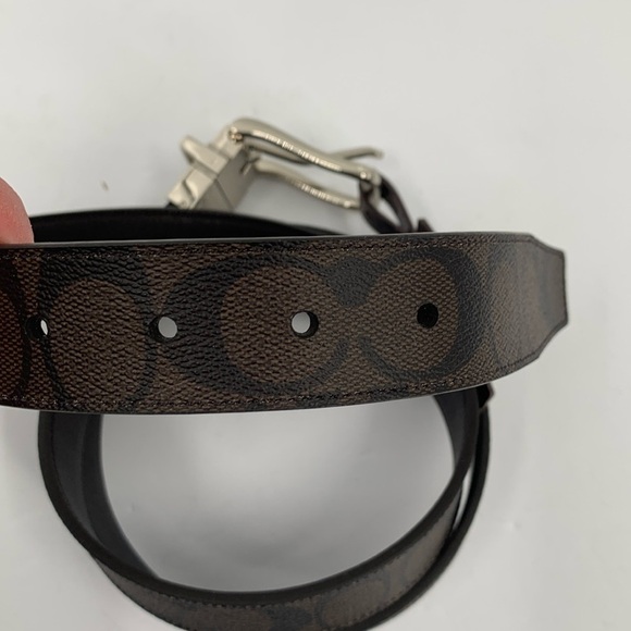 Coach reversible men belt brown leather CC logo print adjustable silver new - Picture 1 of 6
